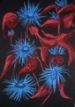 A fun oil pastel painting of spikey flowers
